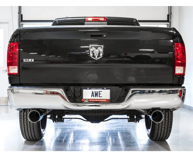 AWE 0FG Dual Rear Exit Catback Exhaust for 4th Gen RAM 1500 5.7L (without bumper cutouts) - Chrome Silver Tips (3015-32101)