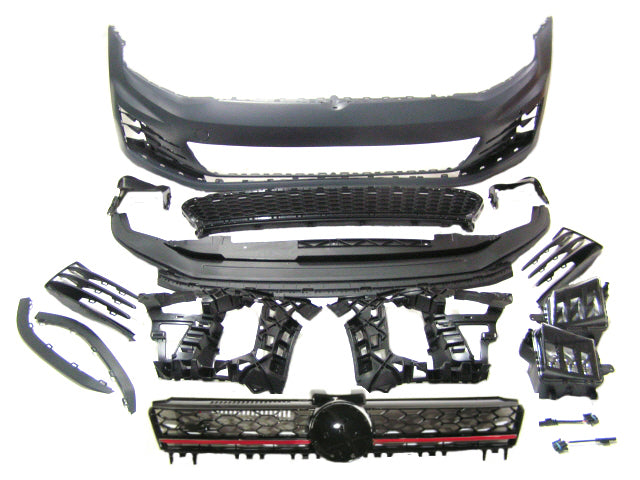 2013-2017 VolksWagen MK7 Golf GTI Front Bumper GTI STYLE NO PDC w/ LED FOG, Red Grille