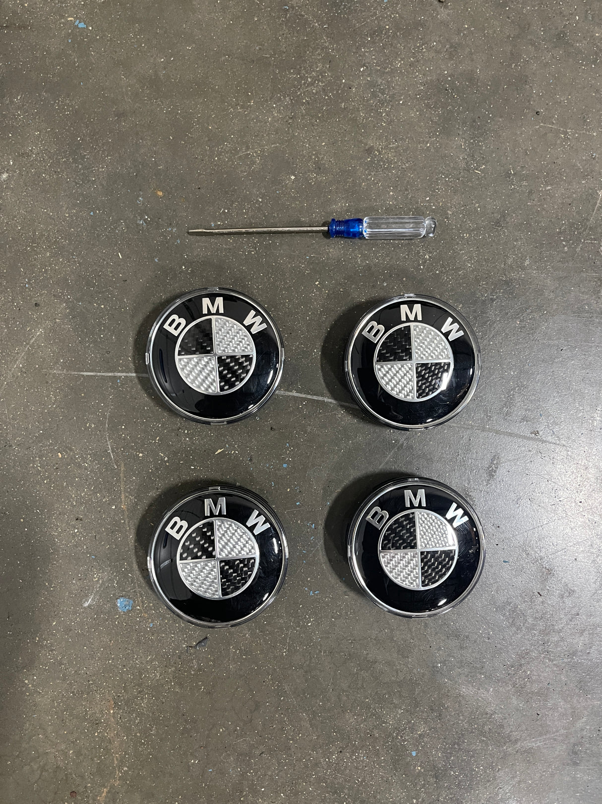 BMW Floating Wheel Center Caps Black/White Carbon Fiber - MidWest Bimmer Supply