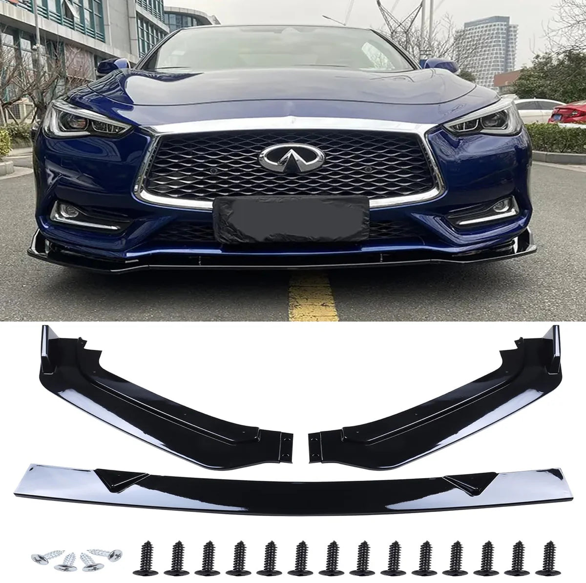 2017-2022 Q60 Gloss Black V2 3pc Front Lip