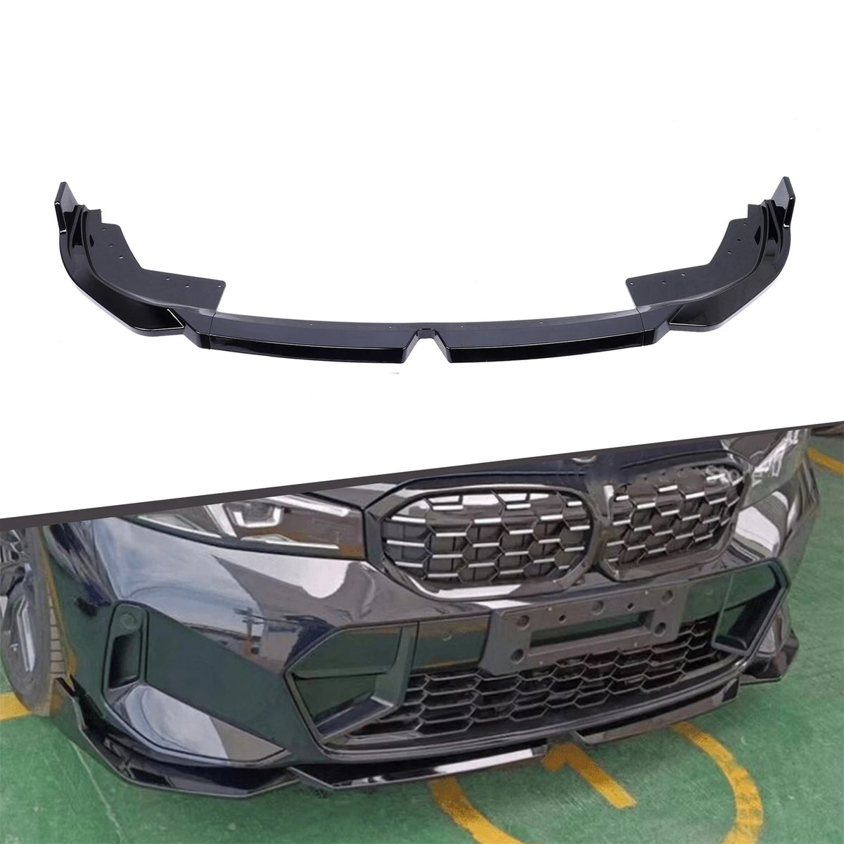 G20 LCI Gloss Black M Performance Style Front Lip 3pc - G20 3-Series LCI M Sport