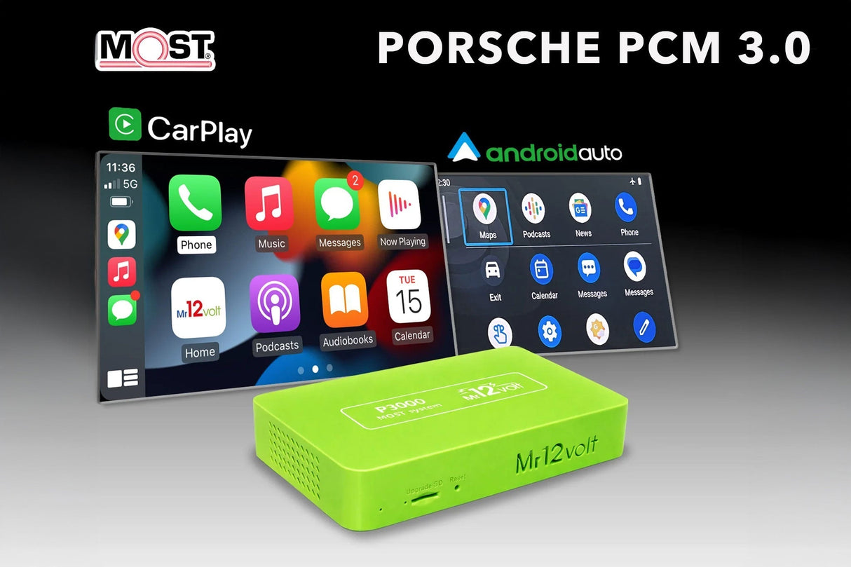 Mr12Volt Porsche 911, Boxster, Cayman - High-End Porsche PCM 3.0 MOST Bus CarPlay & AA Interface OEM mic support