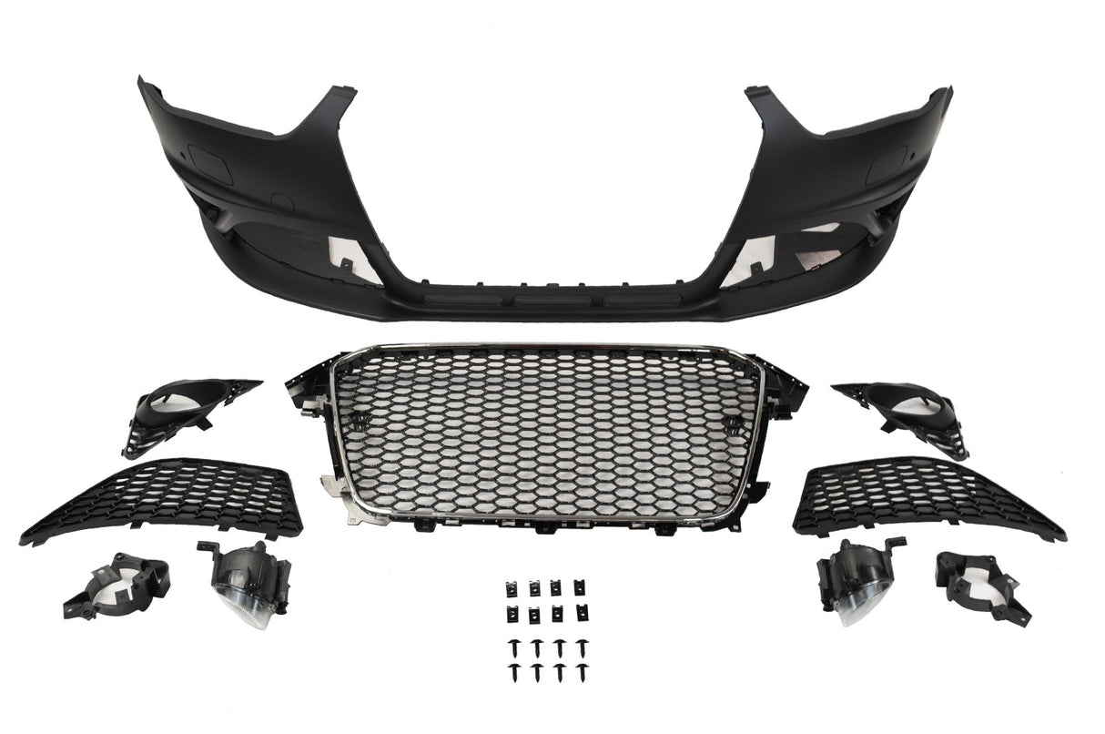 2013-2016 B8.5 Audi A4, RS4 Style Front Bumper W/ Chrome Grille