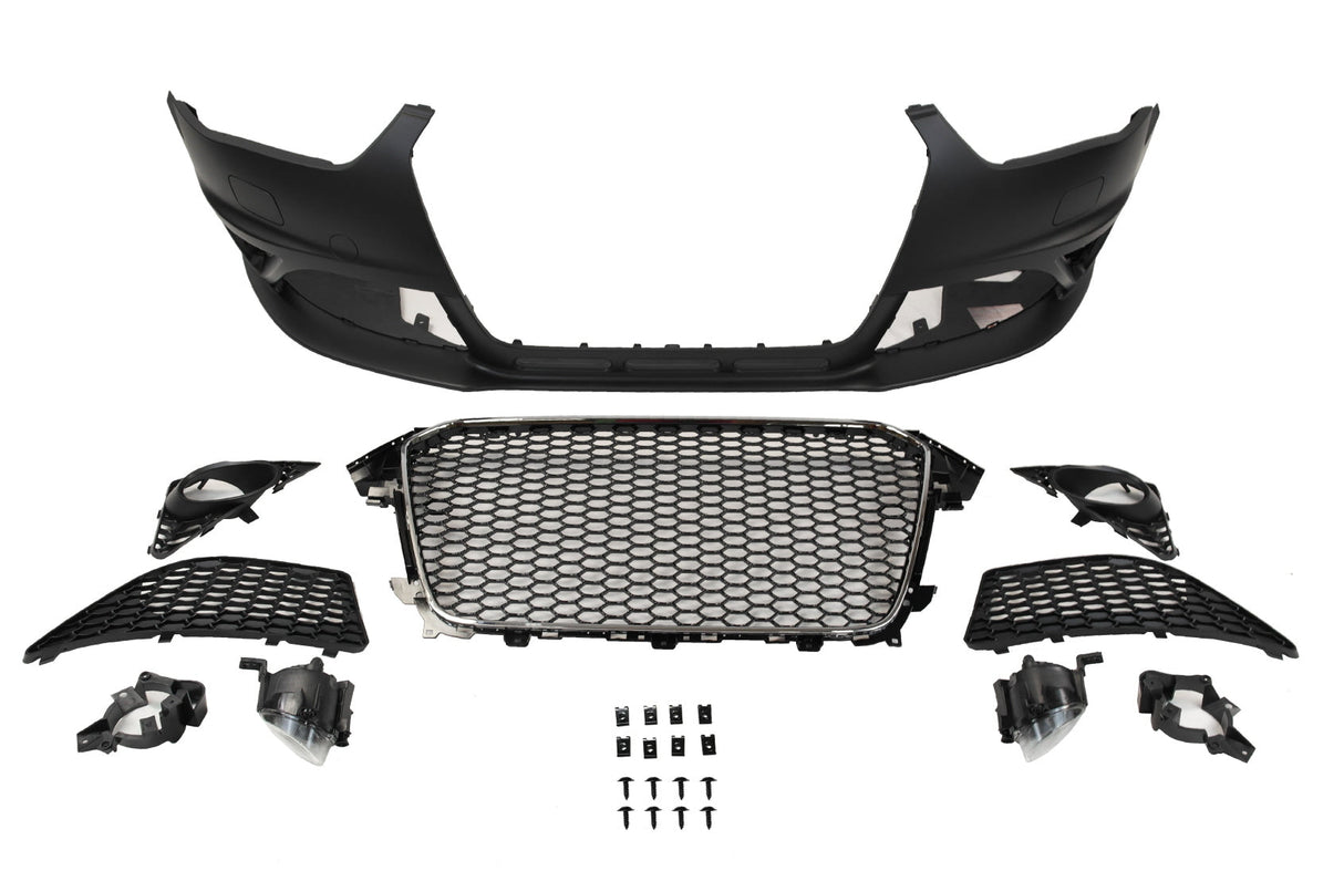 2013-2016 B8.5 Audi A4, RS4 Style Front Bumper W/ Chrome Grille