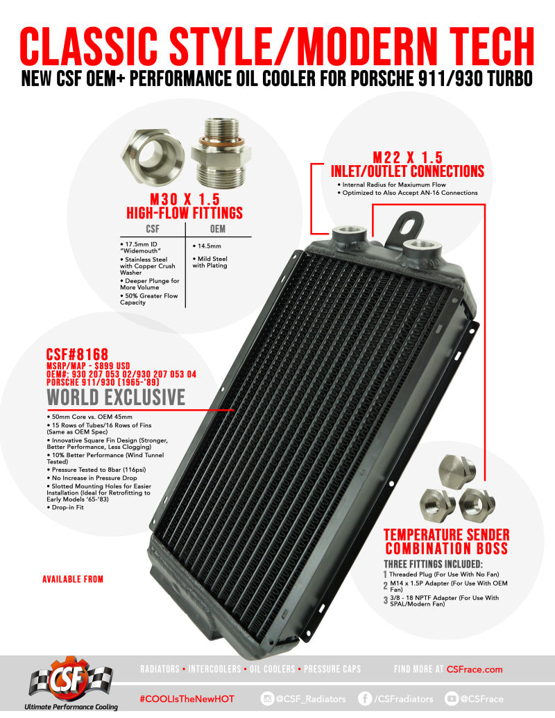 CSF OEM+ High-Performance Oil Cooler - Porsche 911 / 930 65-89