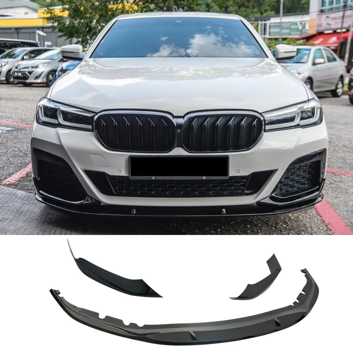 G30 5-Series LCI Gloss Black MP Style 3pc Front Lip - G30 5-Series M Sport