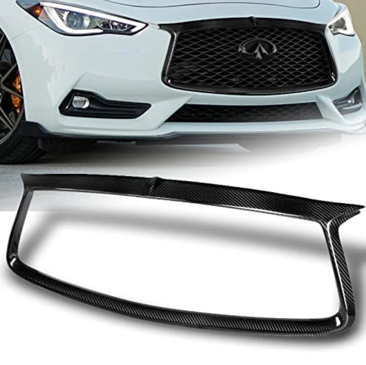 2017-2022 Infiniti Q60 Carbon Fiber Front Grille Outline Trim Cover Overlay