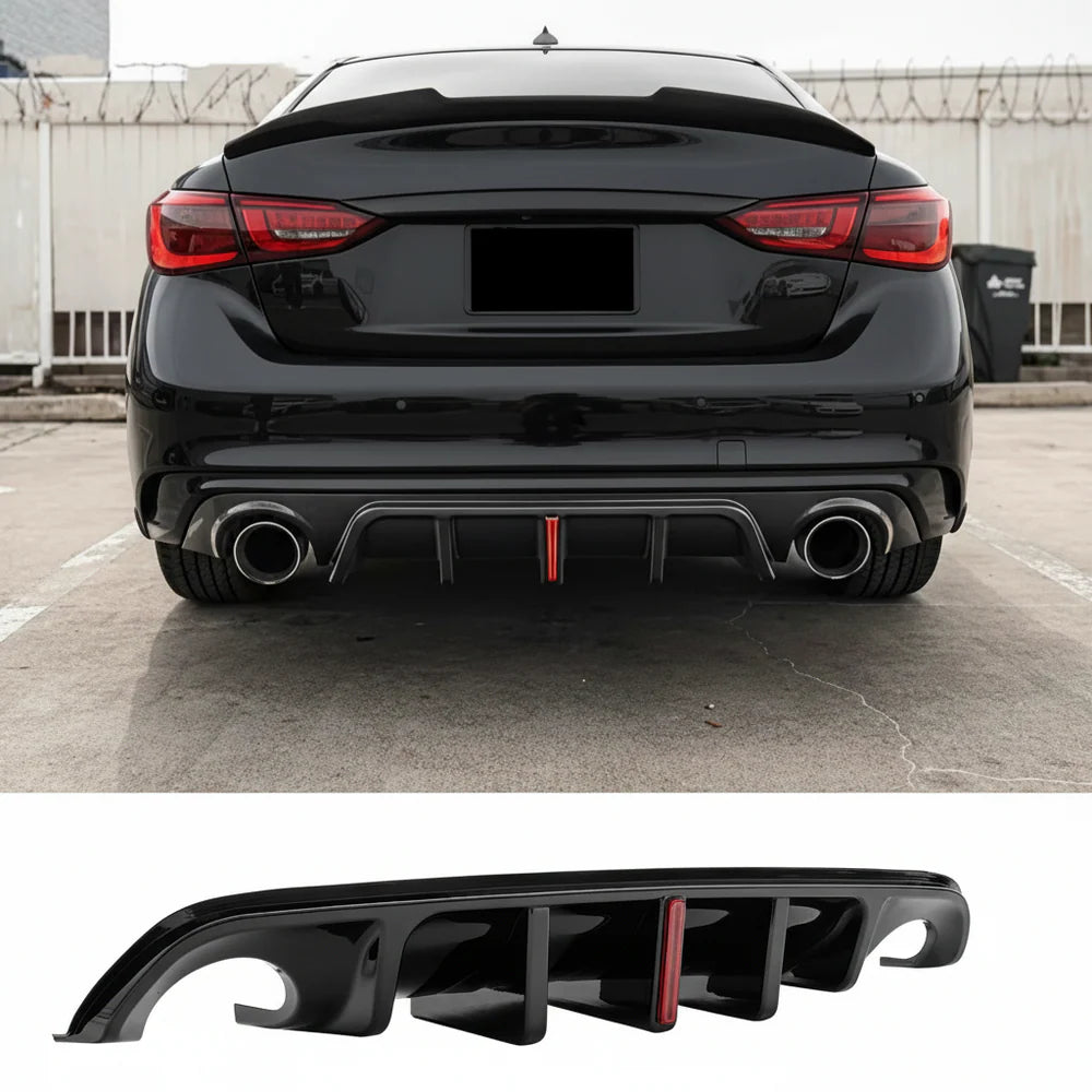 2018-2024 Q50 Gloss Black LED Rear Diffuser - Infiniti Q50